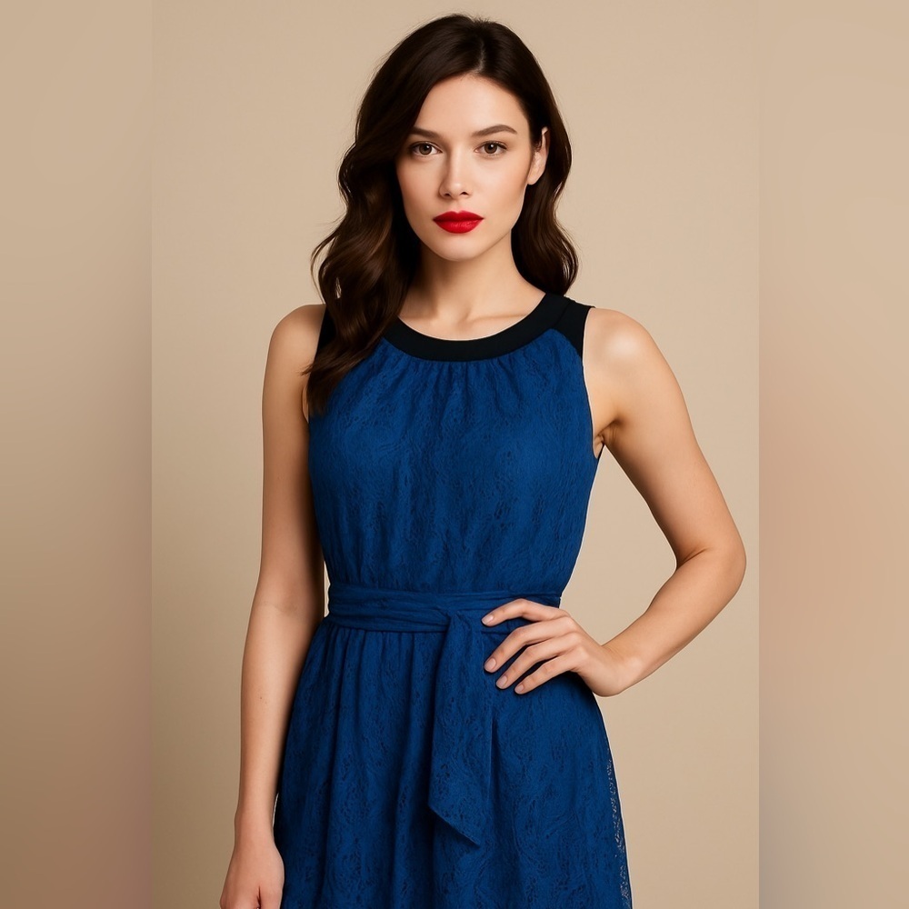 Marc New York by Andrew Marc Blue Lace Sleeveless Dress – Size 8